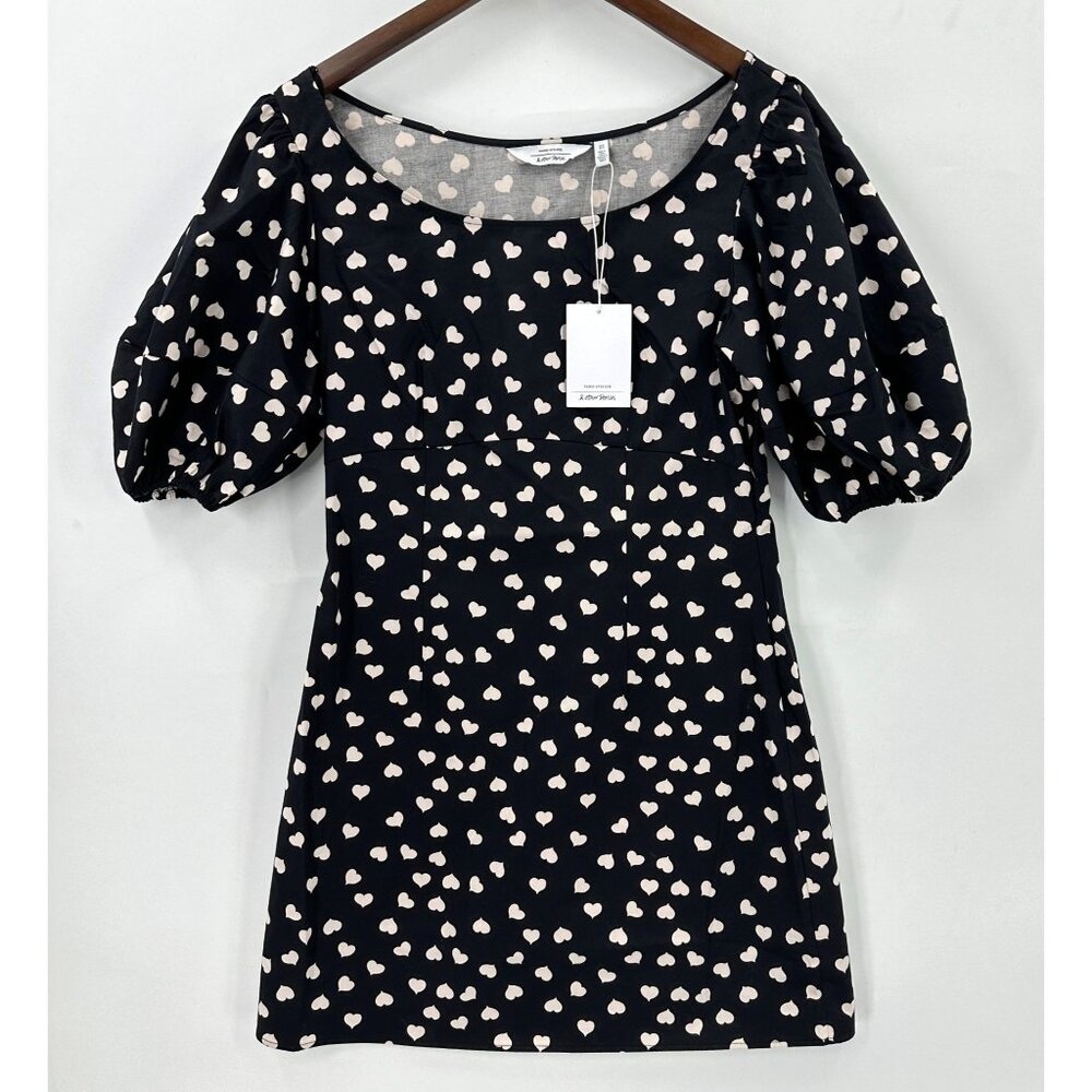 & Other Stories Black Mini Dress with Cream Heart Print